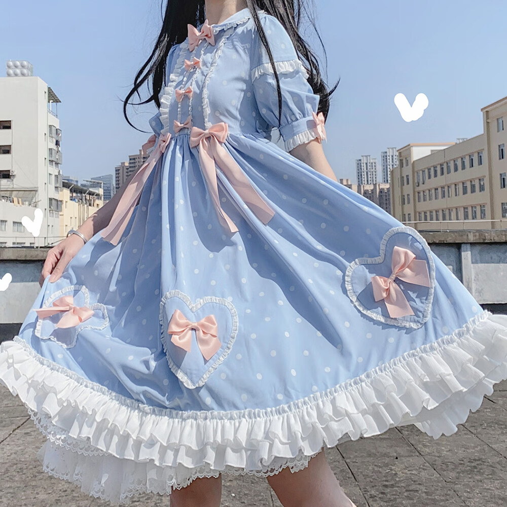 原创ita裙甜美日常洛丽塔裙子夏季白菜价连衣裙 a款浅蓝色 s