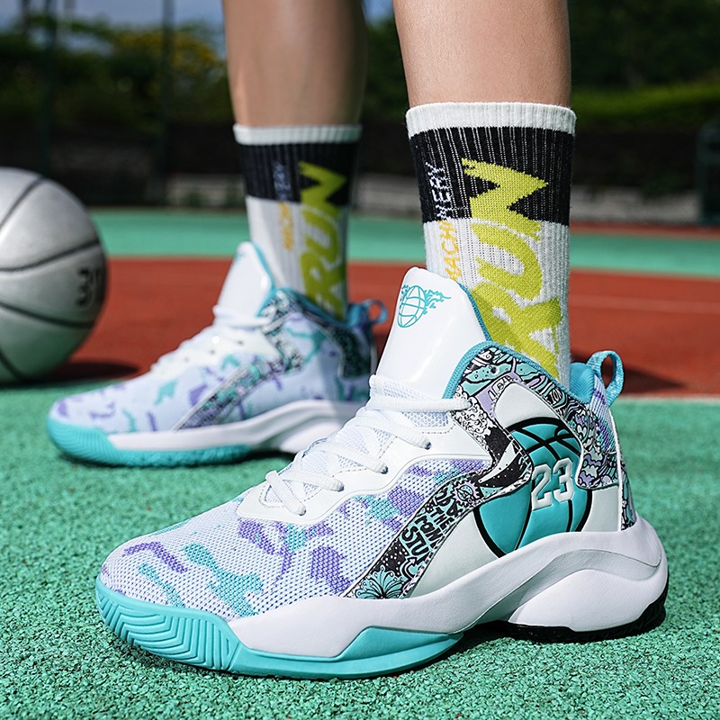 意彪夏季透气篮球鞋男高帮板鞋耐磨实战战靴初中小学生青少年男孩帅气