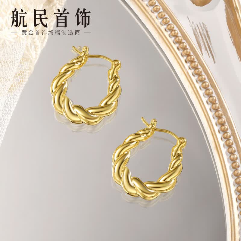航民首饰 18k金硬金耳饰欧美简约牛角包耳扣彩金耳钉XYJK0089计件Y 牛角包耳扣高性价比高么？