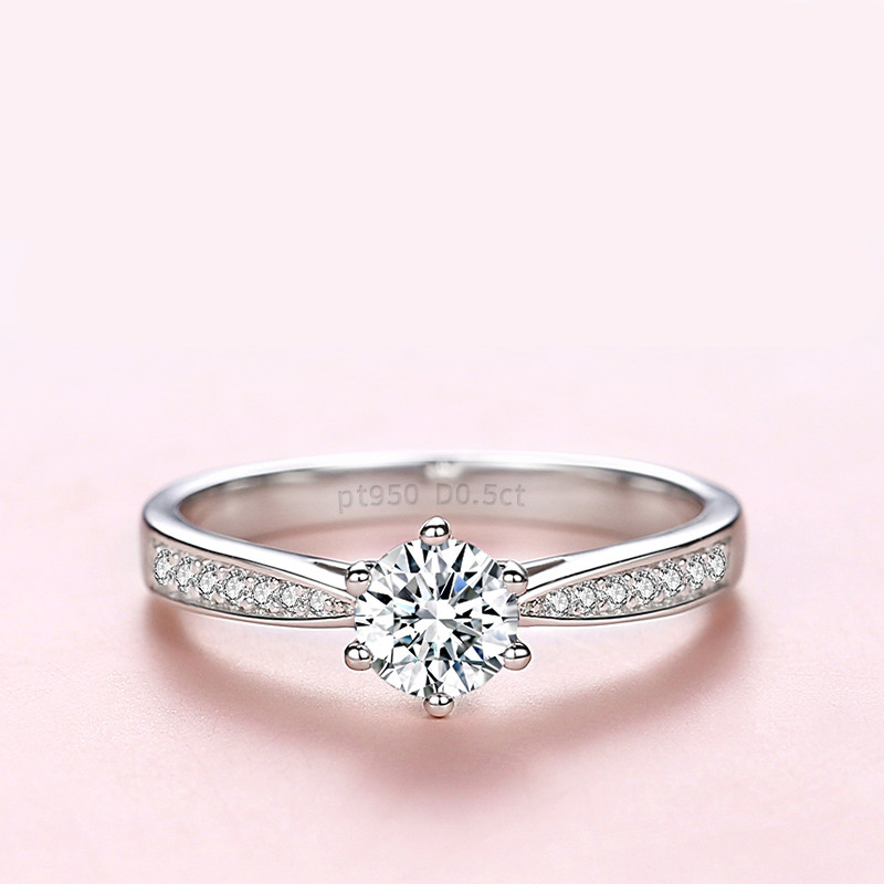 碧家 【七夕礼物】莫桑钻戒仿真钻戒白金色微镶克拉男女情侣一对结婚