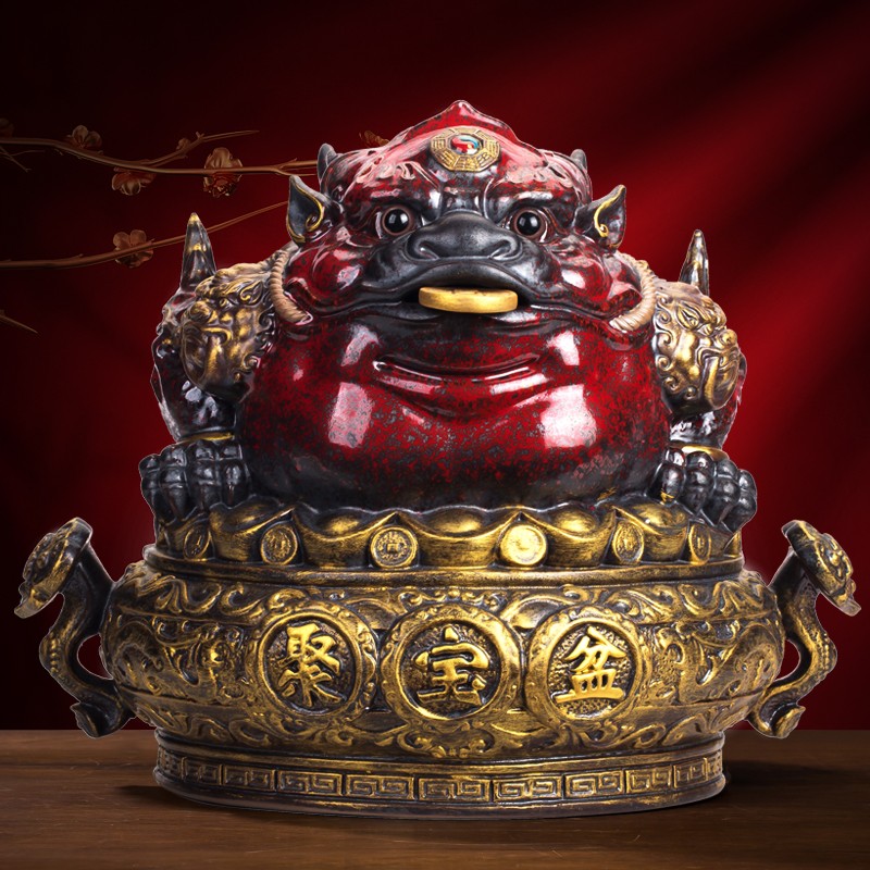 三足蟾蜍开业礼品进宝办公室客厅金蝉高端工艺品 聚宝盆金蟾