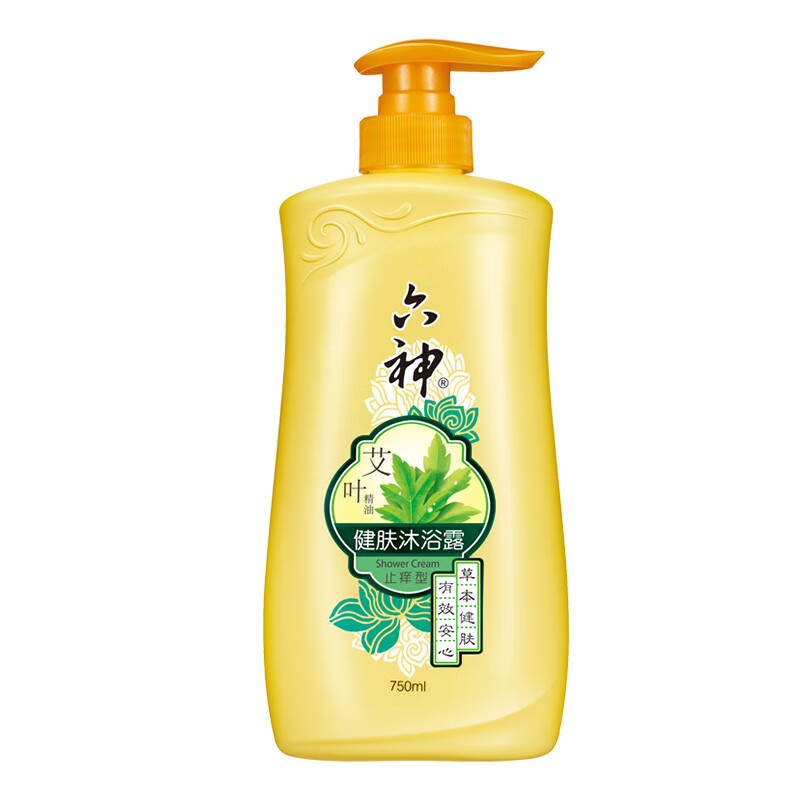 六神艾叶健肤止痒沐浴露 保湿舒缓持久留香男女通用 止痒750ml+随机180ml+浴球