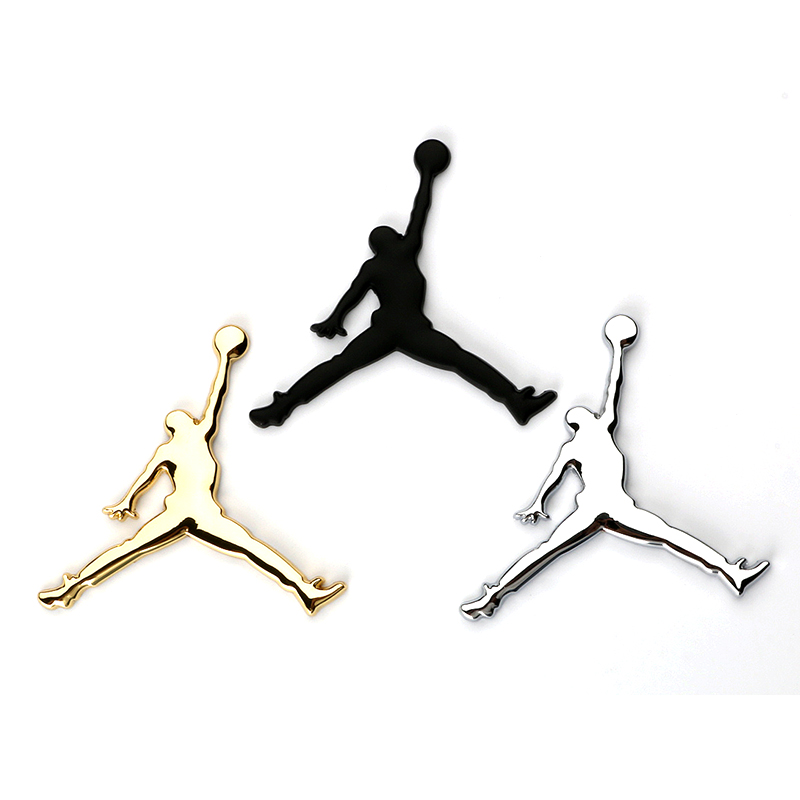 金属NBA乔丹飞人JORDAN车标个性装饰贴3D立体扣篮车贴汽车尾标贴 黑色-飞人扣蓝金属车贴