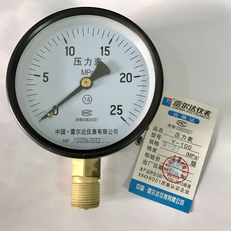 雷尔达压力表 25mpa 直径100mm 螺纹m20x1.5 型号 y-100 精度1.