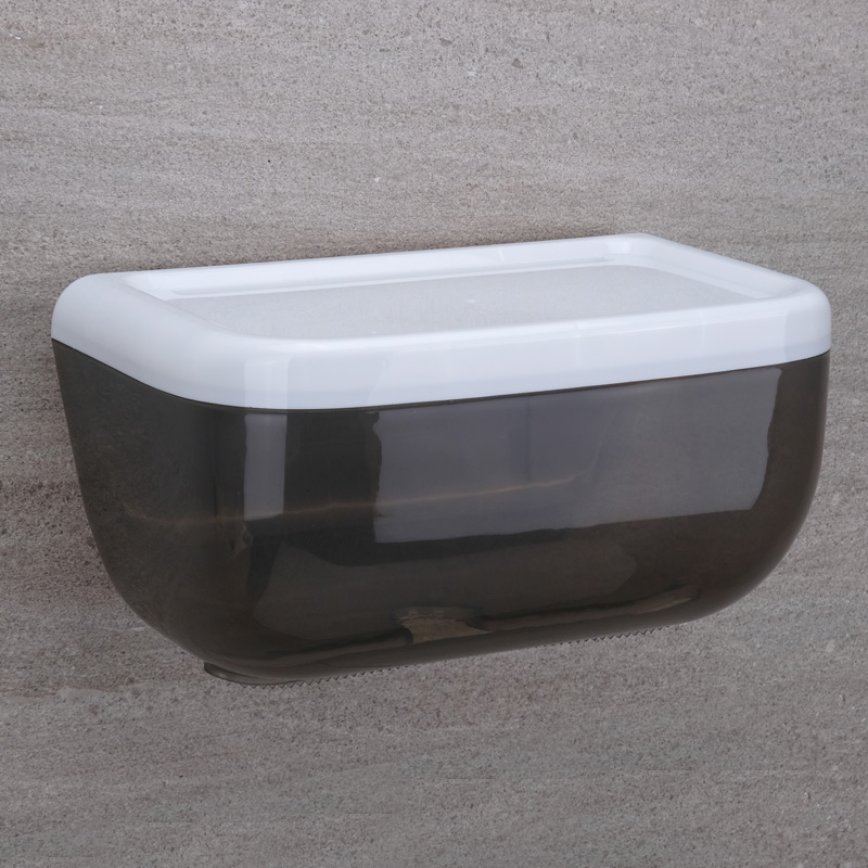 间防水抽纸盒壁挂纸巾架免打孔洗手间手纸盒厕纸卷纸架 长款黑色透明