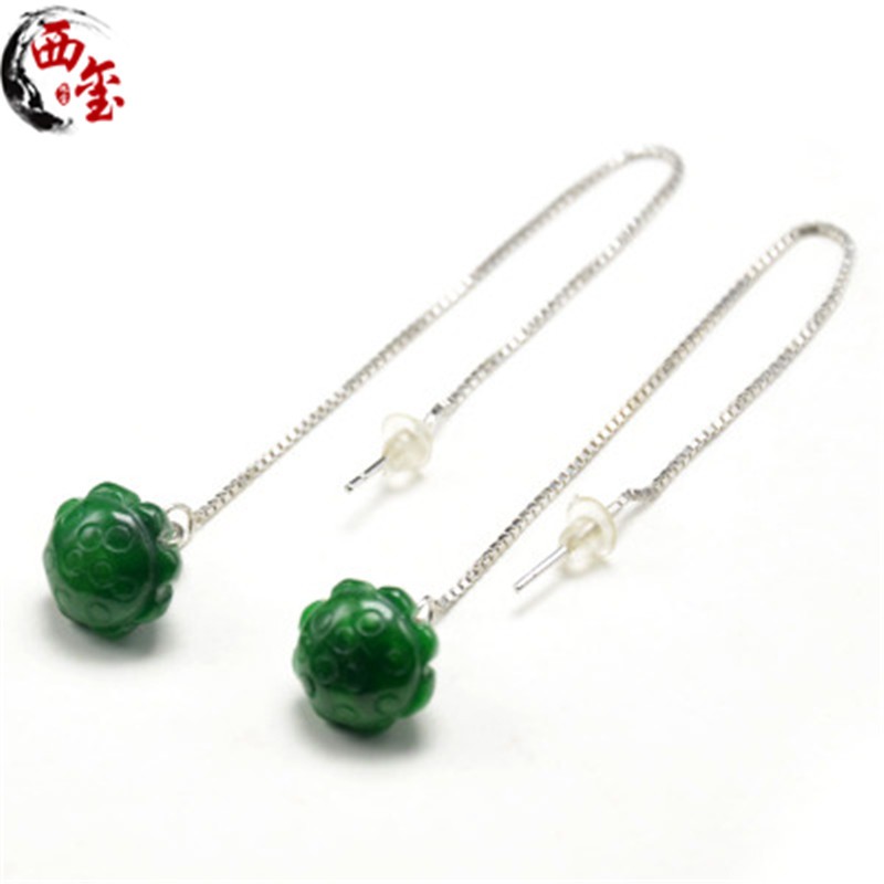 西玺 925银翡翠优化干青莲蓬耳环莲藕耳坠长款耳线清新气质玉石耳链怎么看?