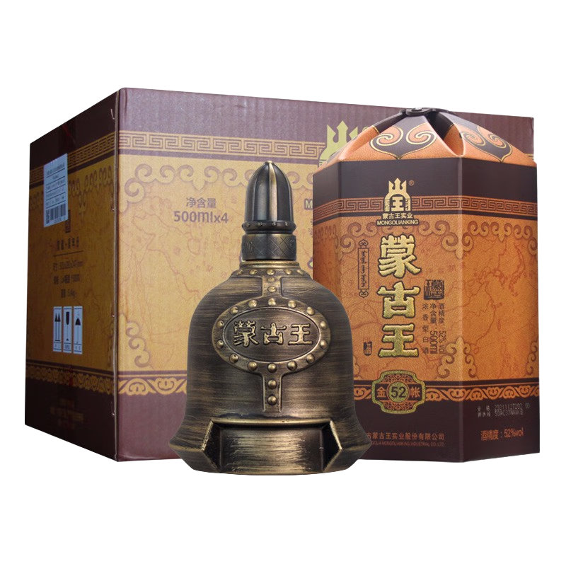 蒙古王浓香型白酒 粮食酒 整箱装 52度 500mL 4瓶 金帐