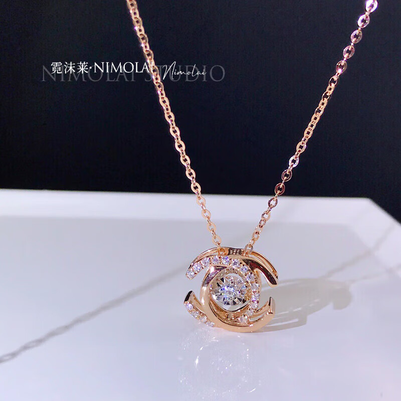 莆阳衍派支持检验天繎钻石18k玫瑰金结婚钻石项链可灵动钻石定制款 f