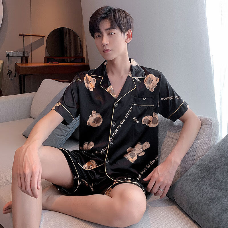 禾沁亚300斤冰丝睡衣寝衣胖子哥男夏季薄款半截半袖裤两件加肥加大 双