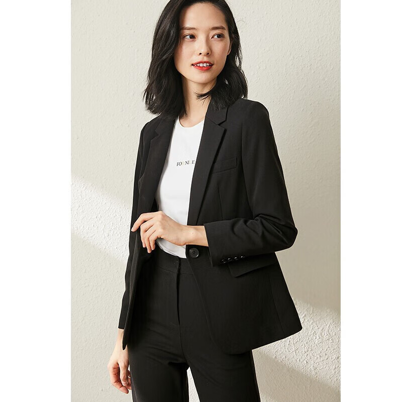 尚都比拉简约时尚套装长袖显瘦西装裤子ol职业装韩版两件套女 雅黑色 S 高性价比高么？