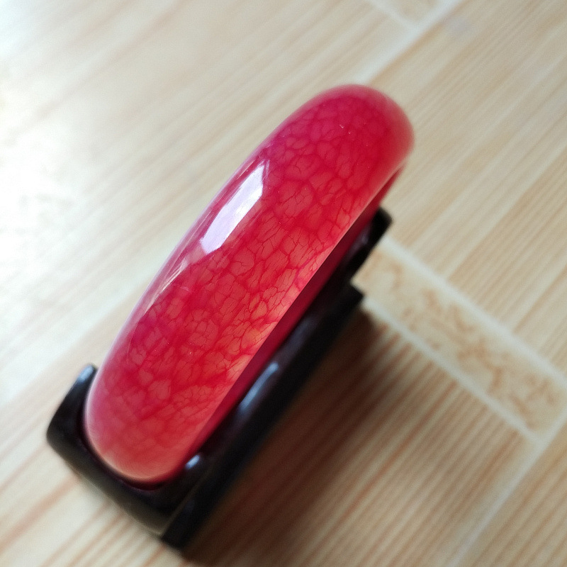 天然鸡血石岫玉手镯凤血玉镯本命年大红镯送礼妈妈带证书 图片色 52mm