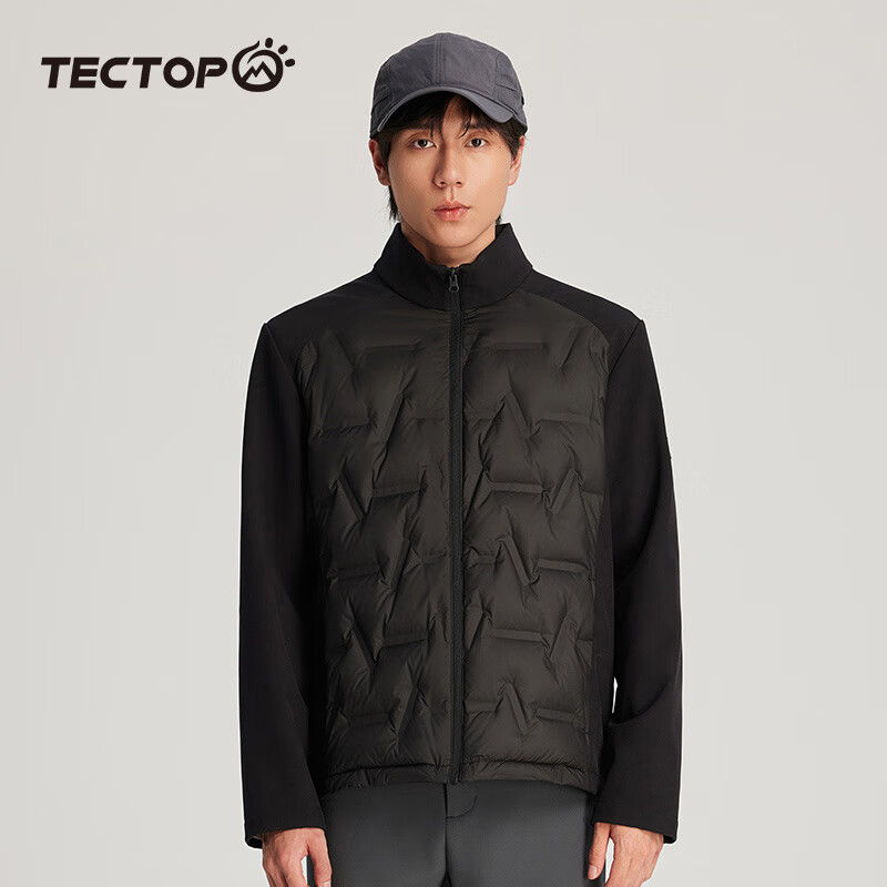 探拓(TECTOP)户外轻薄羽绒服男女2024秋冬新款鸭绒保暖防风防钻绒连帽夹克外套 男款云墨黑 S