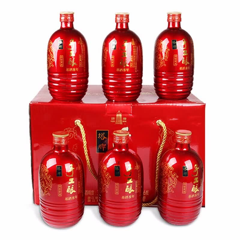 塔牌 绍兴黄酒 手工酿八年陈糯米花雕酒 整箱礼盒装 送礼 480mL 6瓶