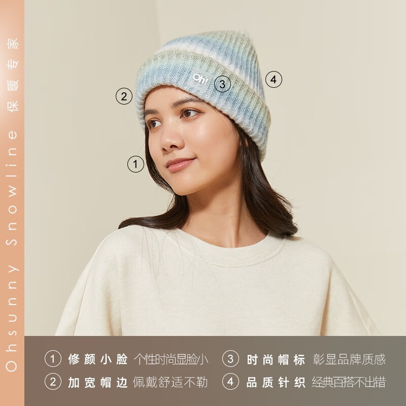 OhSunny针织帽男女秋冬冷帽毛线堆堆帽大头围保暖帽子 觉月咖-渐变帽