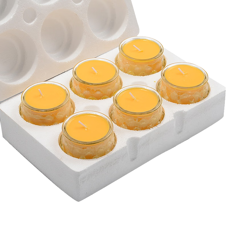 蓮花酥油蠟燭長(zhǎng)明燈供佛燈植物油玻璃酥油燈12小時(shí)香薰蠟燭 黃色6粒整箱