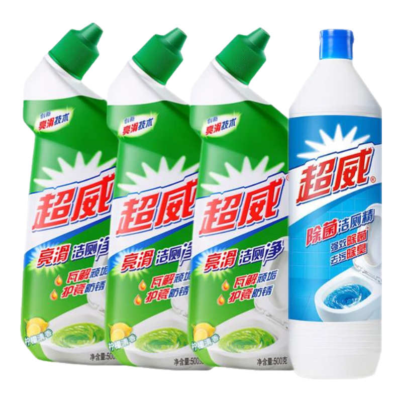 超威（SUPERB）亮滑潔廁凈500g 潔廁液馬桶深層潔凈殺菌除污垢清潔劑潔廁靈潔廁 【3瓶】亮滑潔廁液*2+除菌潔廁*1