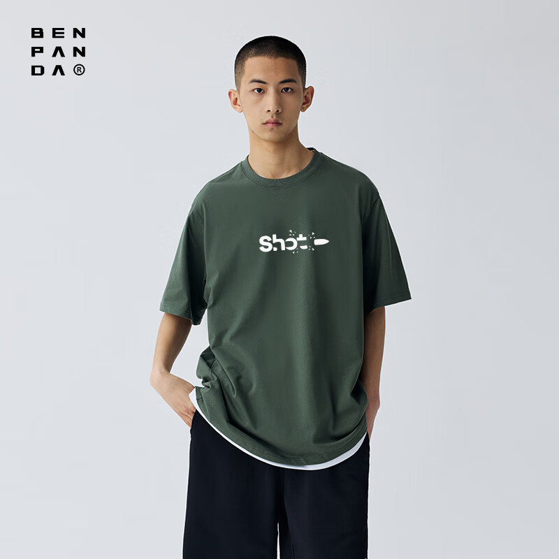 ben.panda熊猫本短袖男发射系列印花255g 绿色 s