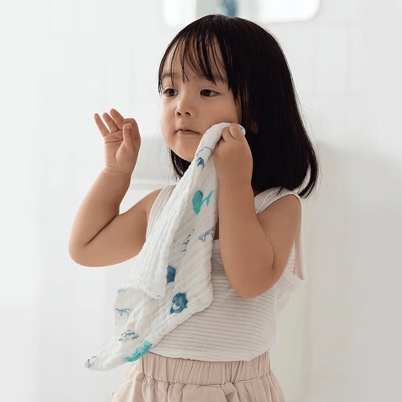 洁丽雅（grace）A类纯棉儿童宝宝纱布口水巾擦汗巾婴幼儿小毛 【海洋世界】30*30cm(五条装)