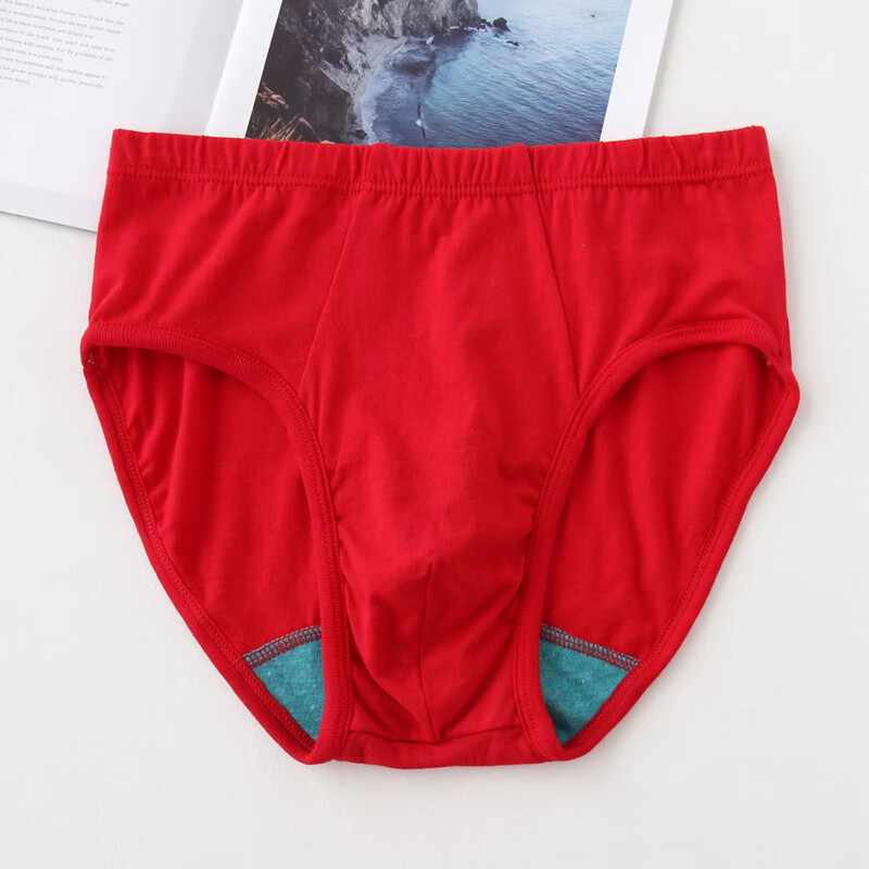 AB內(nèi)褲男士高腰三角褲精梳棉大碼寬松中老年父親節(jié)抗菌短褲0922 1條大紅色 3XL