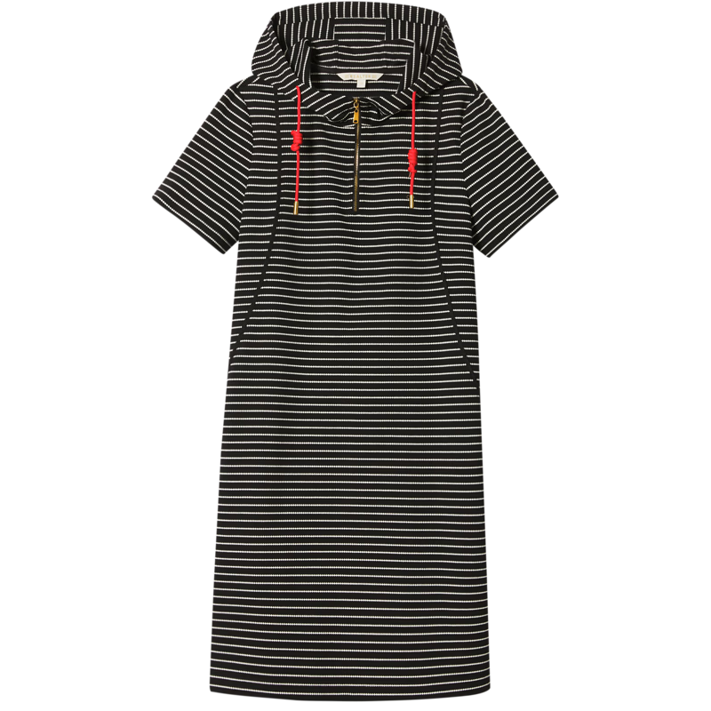 PSALTER秋季【長(zhǎng)絨棉彈力紗】撞色條紋連帽針織裙連衣裙 黑色 S 36