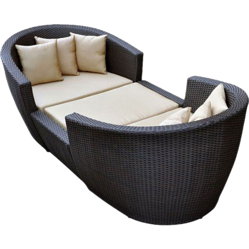 欧芳庭 户外沙发 室外藤编躺床 游泳池沙滩椅 藤椅躺床阳台休闲桌椅庭院子藤编躺椅三件套 如图一套