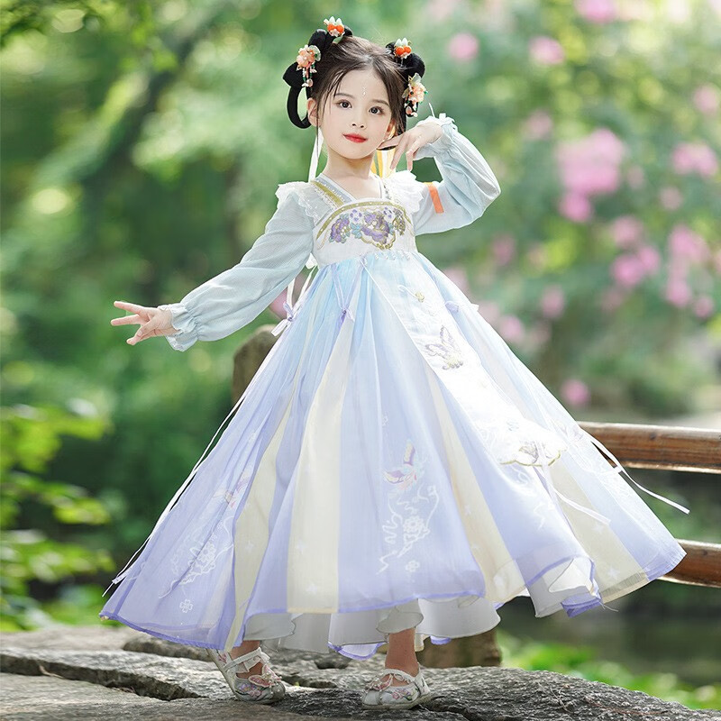 南糖三色女童汉服2023春季新款幼童古装长袖超仙襦裙春秋小女孩古风