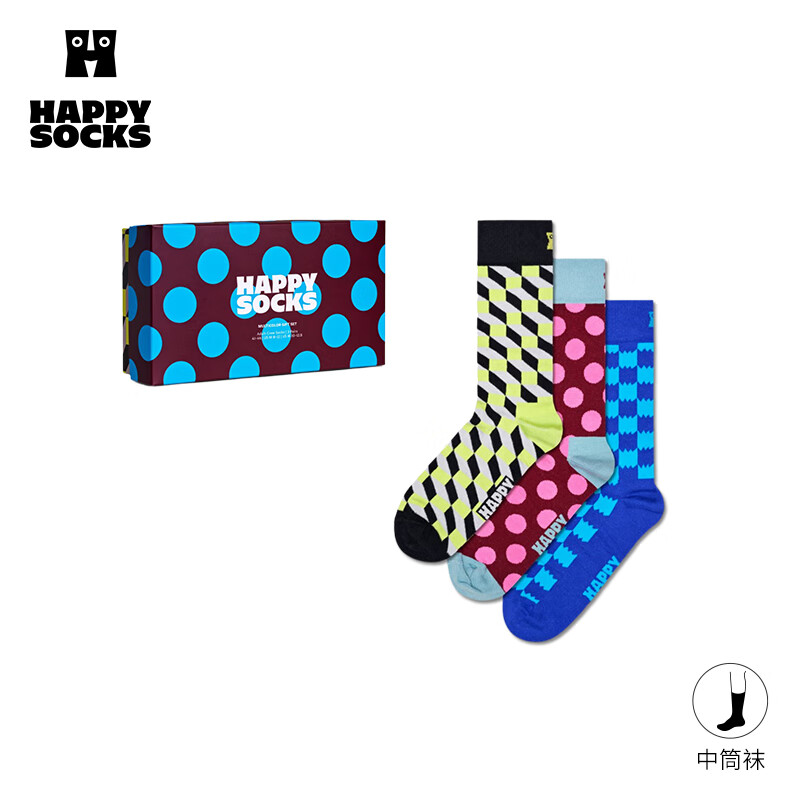 Happy Socks【新品】Happy Socks经典波点3双装中筒袜堆堆袜运动女男士ins潮 多彩 3双 M 36-40
