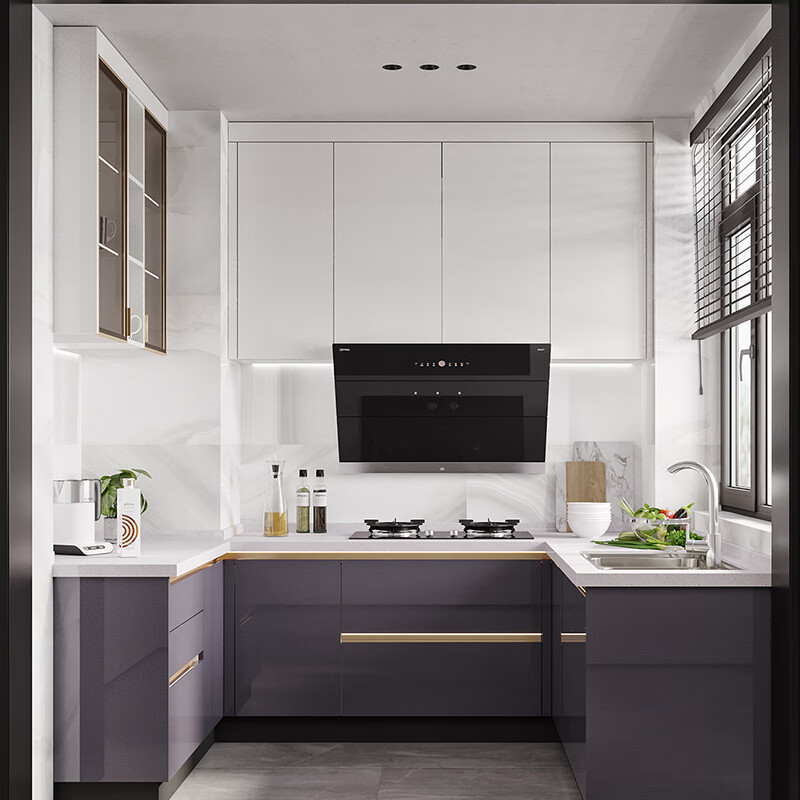 仁聚益橱柜家用厨房橱柜定制石英石台面一体简易厨柜灶台柜厨房柜子