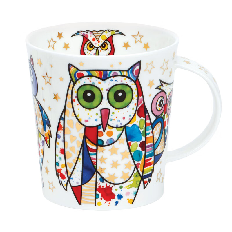 丹侬（DUNOON）英国骨瓷马克杯陶瓷咖啡杯创意可爱动物水杯22k金箔装饰礼盒装 亮闪闪的猫头鹰(320ml)