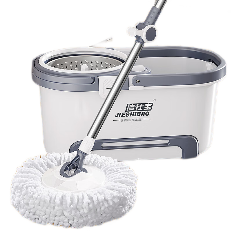 潔仕寶2024家用旋轉(zhuǎn)式拖把桿免手洗自動(dòng)脫水地拖甩干一拖凈墩布拖布 可拆卸甩干桶+可伸縮拖桿 8個(gè)原裝拖布 金屬籃 加強(qiáng)桿+塑料