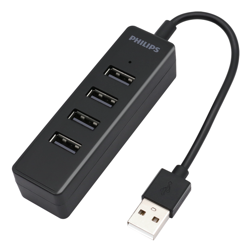 飞利浦（PHILIPS）USB分线器2.0高速一拖四多接口 笔记本台式电脑4口集线器HUB扩展鼠标键盘U盘 0.2米