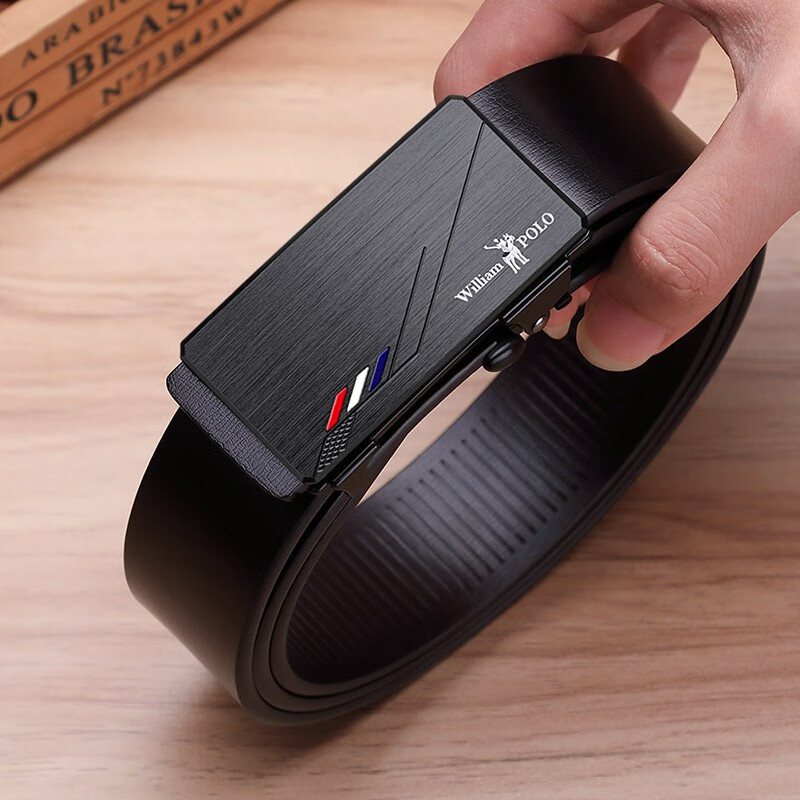 williampolopolo皮带男士无牙内穿式腰带商务休闲百搭纯牛皮裤带 枪扣