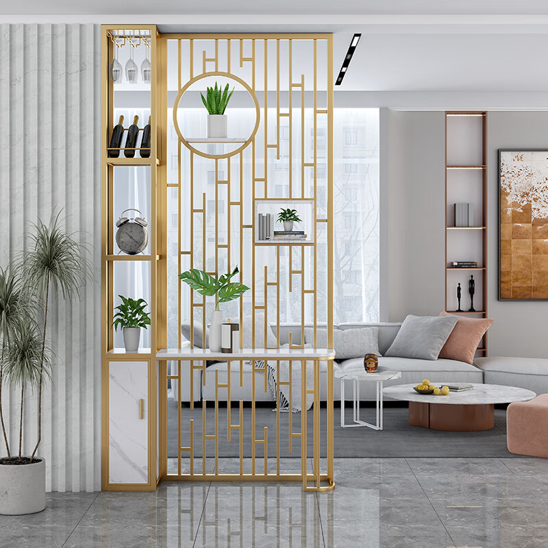 屏风隔断格栅玄关台一体鞋酒柜新中式铁艺创意 香槟金【一平方单价】