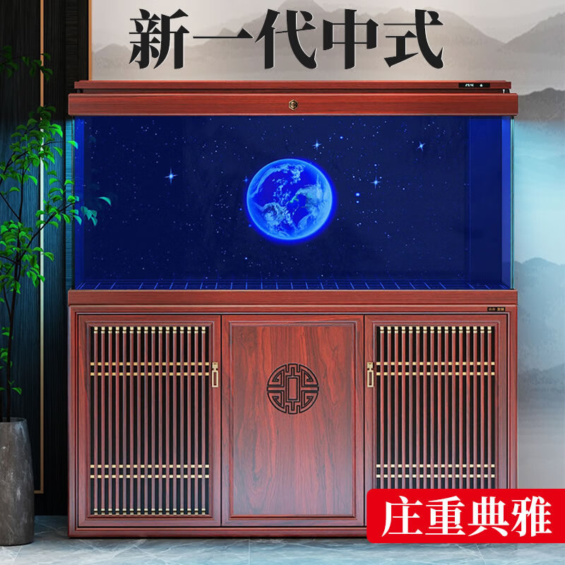 森森（SUNSUN）【包安裝】新款魚缸客廳大型玻璃金魚缸生態(tài)底過濾免換水水族箱 80長35cm寬升級豪華底濾（剛果柚木色）