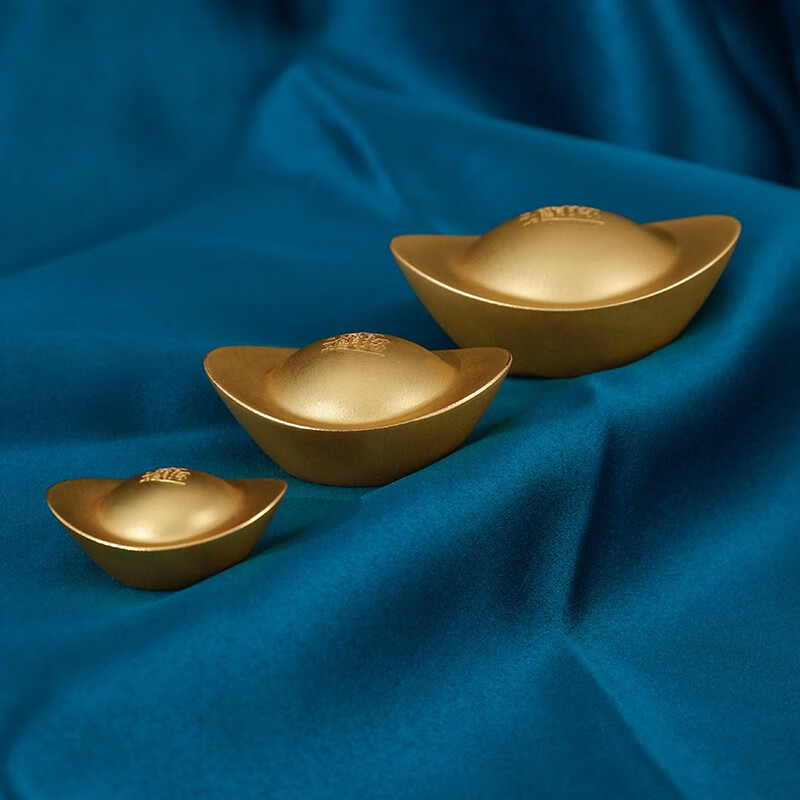 普澜家居 铜金元宝黄铜真金鎏镀铜元宝工艺品家居装饰品全铜摆件 小号