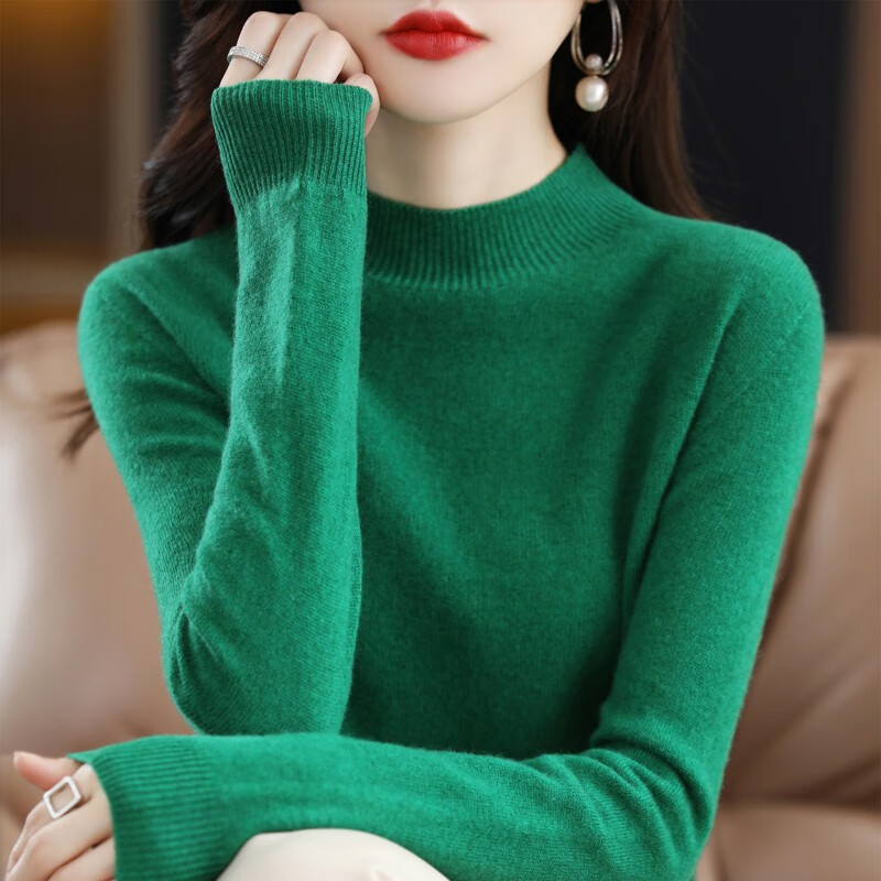 怡曼芙针织衫女秋冬新款修身显瘦打底衫内搭毛衣女百搭洋气可外穿上衣女 原绒米 均码 -建议90-140斤