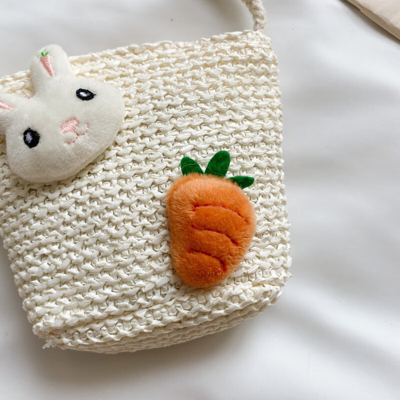 儿童包包草编包花朵度假包女童海边沙滩时尚潮斜挎包 小猫