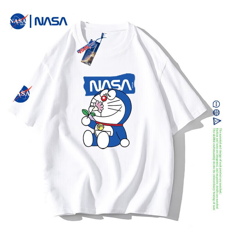 NASA联名短袖T恤男2023新款ins涂鸦小熊印花情侣潮流上衣 MT288白色 L推荐（135-150斤）