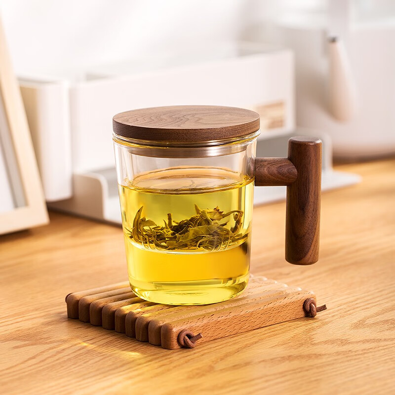 木笙玩物（MUSHENGWANWU） 玻璃泡茶杯带盖过滤水杯男士简约大容量茶水分离茶道杯子 透明乐笙杯T型7A-黑胡桃 京东折扣/优惠券