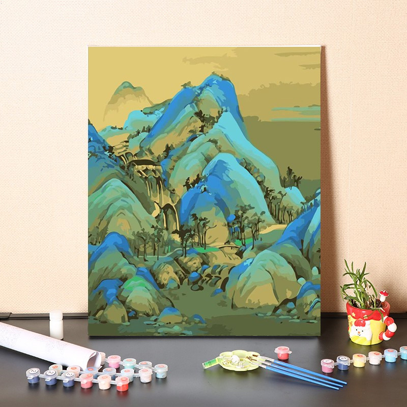 hxb-112 千里江山图 40*50绷好内框(厚内框)  彩版画布 颜料 画
