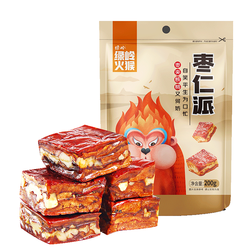 绿岭火猴红枣加核桃枣仁派即食坚果休闲零食小包装即食 枣仁派200g*2袋