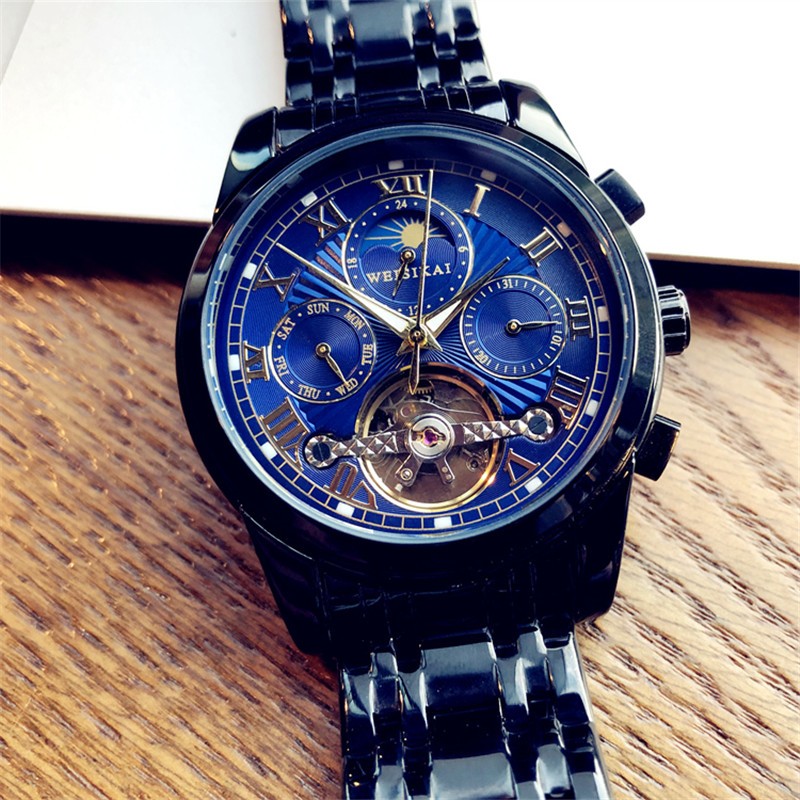 威斯凯(wsk)镂空飞轮全自动机械手表男士夜光防水多功能时尚潮流男神