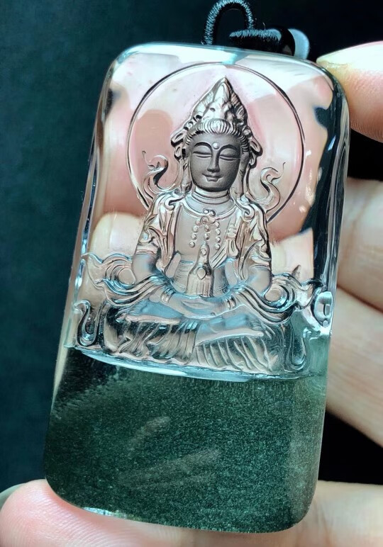 帛灵 精品天然绿幽灵吊坠绿幽灵水晶观音挂件一物一图假