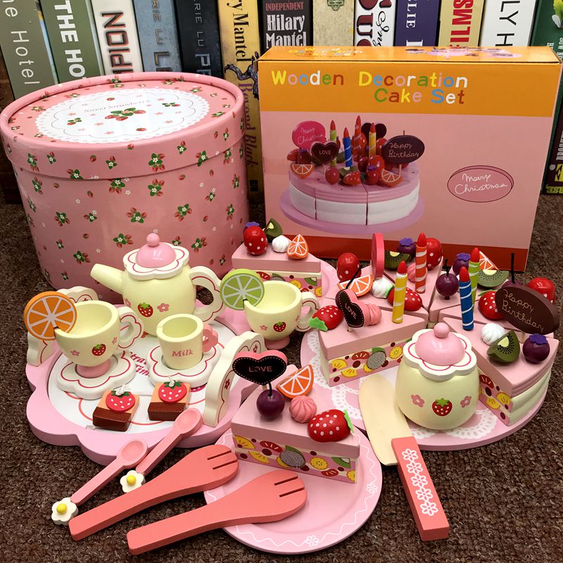 赟娅木质过家家玩具水果蛋糕切切乐茶具儿童厨房玩具套装女孩生日礼物 冰淇淋树+双层蛋糕