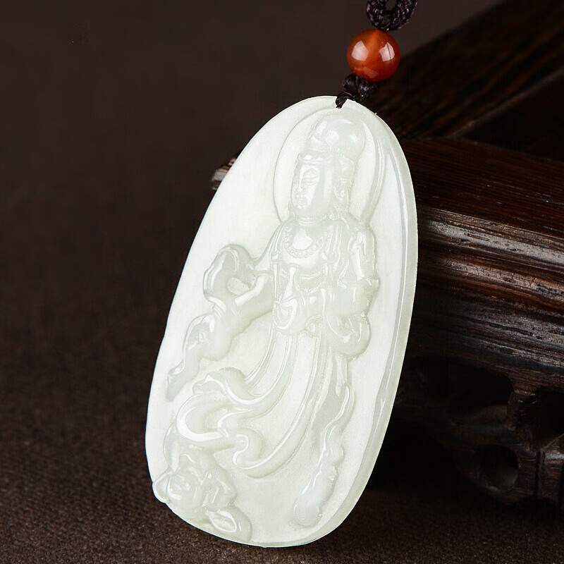 和田玉观音吊坠 南海观世音菩萨男款挂件 玉器玉佩带证书 图片色