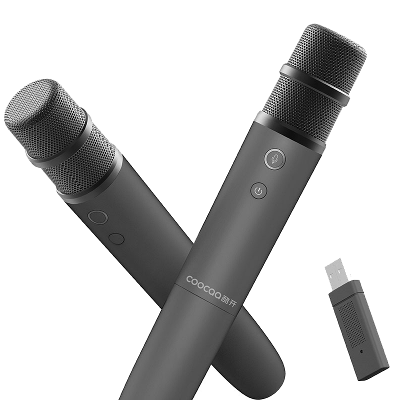 coocaa创维酷开智能电视无线麦克风家庭k歌usb话筒语音点歌投影仪笔记本教育大屏电脑录歌家庭ktv 灰色双麦电池款