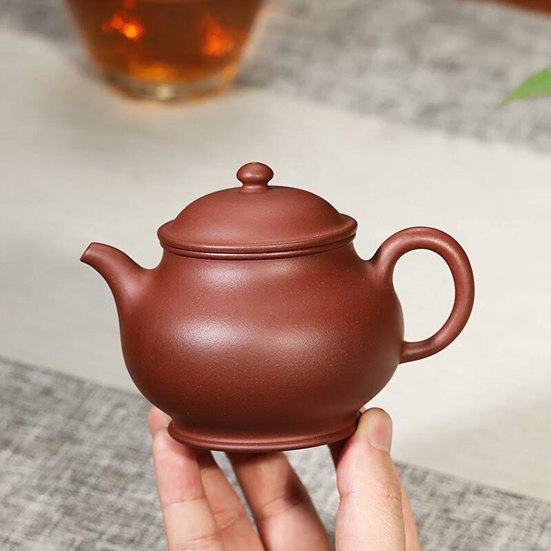 百年利永 宜兴紫砂壶名家全手工原矿龙血砂潘壶 170cc