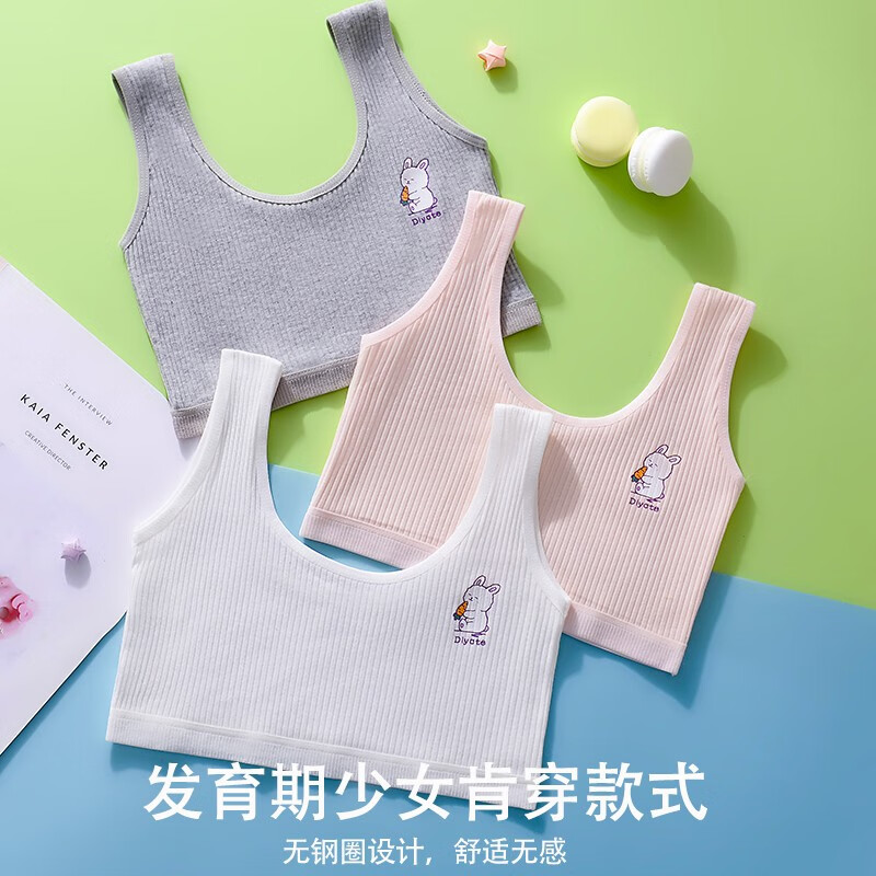 浪莎少女内衣9-10-12发育期青春期中小学生小背心女童女孩亲肤文胸 白色+紫色 均码 L建议体重90-110斤