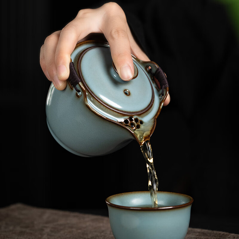 言洲西园堂 铁胎汝窑手抓壶防烫陶瓷茶壶单壶大容量功夫茶具泡茶壶 手抓壶（铁胎汝窑）