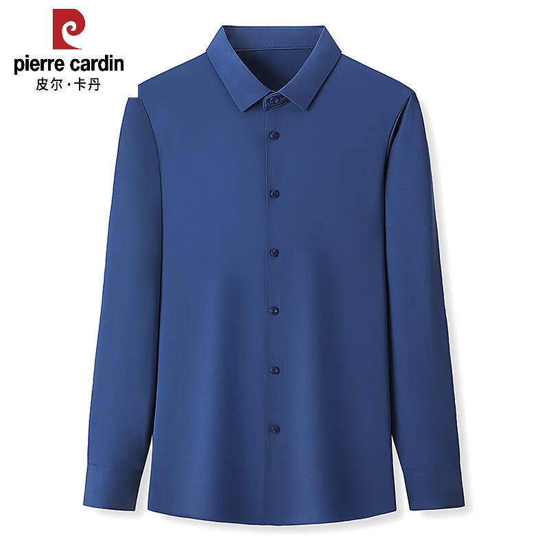 皮尔卡丹（pierre cardin）含桑蚕丝长袖衬衫男士春秋装薄款纯色中年休闲无痕衬衣舒适百搭 黑色 XXS 175/92【建议140-150斤】